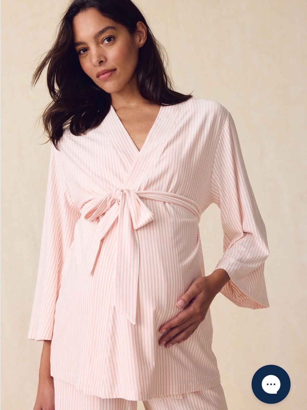 Maternity DreamModal Kimono Three-Piece Set in English Rose Pencil Stripe - Picture 5 of 5